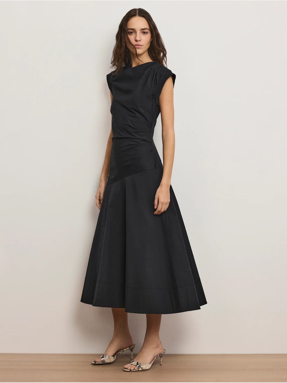 Veronica Beard Lisette Cotton Poplin Midi Dress Black 10